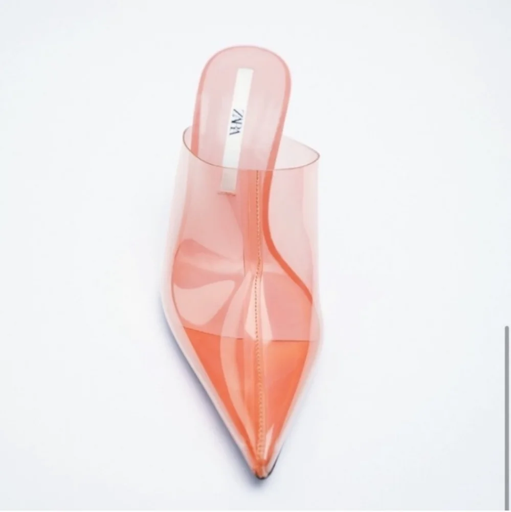 NWT ZARA HEELS CORAIL VINYL MULES POINTED TOE TRANSPARENT REF. 3838/810 - Picture 5 of 8